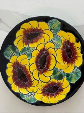 Hand-Painted Sunflower Ceramic Wall Plate - Yellow Floral Home Art Mexico